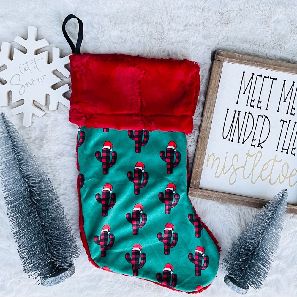 Plaid Cactus Minky Stockings
